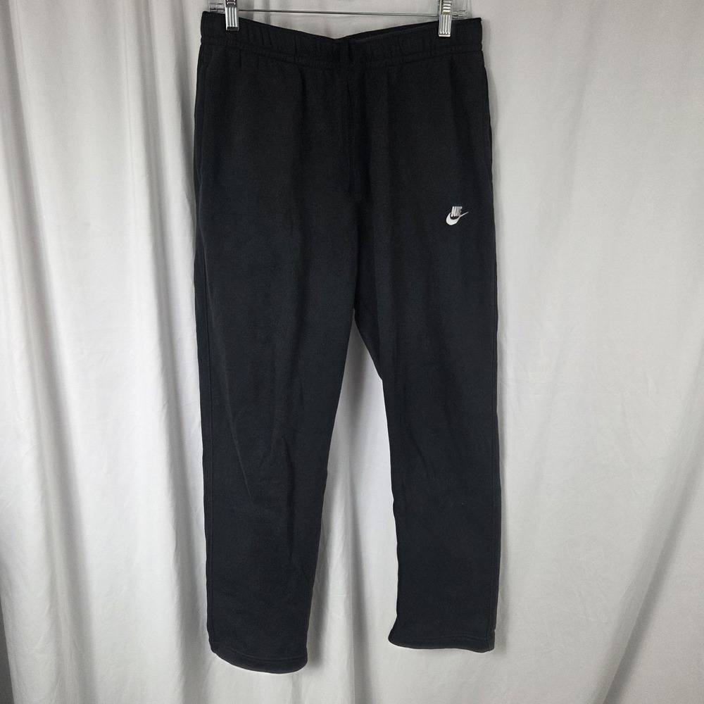 Nike Pants Mens Large Black Fleece Sweatpants Straight Leg Swoosh Logo Casual